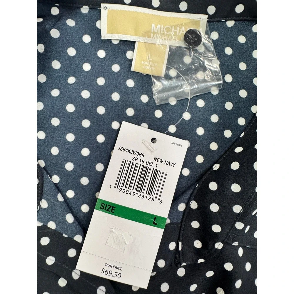 Michael Kors Polka Dot Cold Shoulder Blouse Navy White JS64KJW9H6 Large